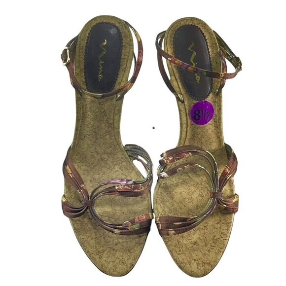 Nina Womens 8.5 Brown & Gold Open-Toe Heels With Ankle Strap - Picture 11 of 11